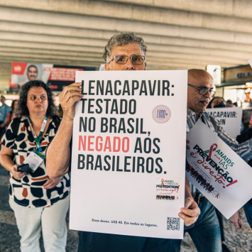 Campanha sobre o lenacapavir na Conferência Internacional sobre Aids, no Rio de Janeiro. Brasil, julho de 2026. ©Luiz Santanna/MSF