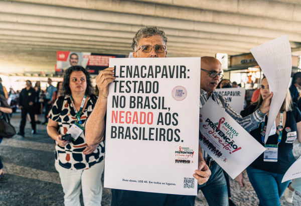 Campanha sobre o lenacapavir na Conferência Internacional sobre Aids, no Rio de Janeiro. Brasil, julho de 2026. ©Luiz Santanna/MSF