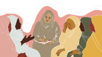 Ilustração usada para acompanhar o relatório de MSF sobre violência sexual em Darfur, "Há algo que quero te contar...": Sobreviver à crise da violência sexual em Darfur. ©MSF