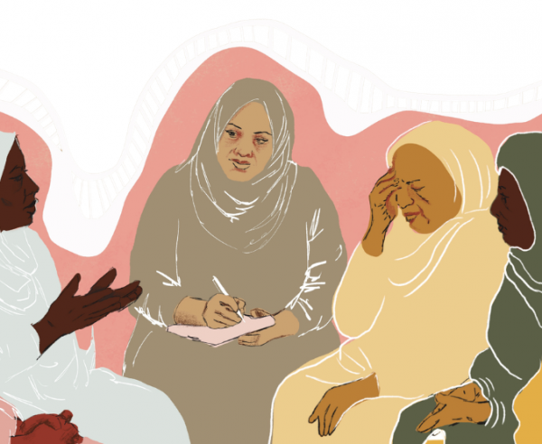 Ilustração usada para acompanhar o relatório de MSF sobre violência sexual em Darfur, "Há algo que quero te contar...": Sobreviver à crise da violência sexual em Darfur. ©MSF