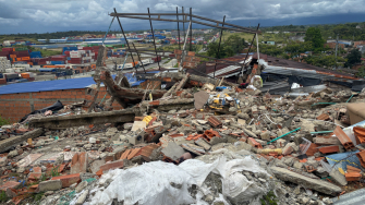 A casa mais alta do bairro de La Carmelita, na Colômbia, tinha três andares e desabou completamente durante o terremoto. ©Natalia Romero Peñuela/MSF