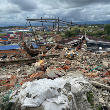 A casa mais alta do bairro de La Carmelita, na Colômbia, tinha três andares e desabou completamente durante o terremoto. ©Natalia Romero Peñuela/MSF