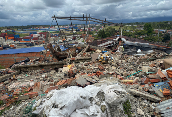 A casa mais alta do bairro de La Carmelita, na Colômbia, tinha três andares e desabou completamente durante o terremoto. ©Natalia Romero Peñuela/MSF