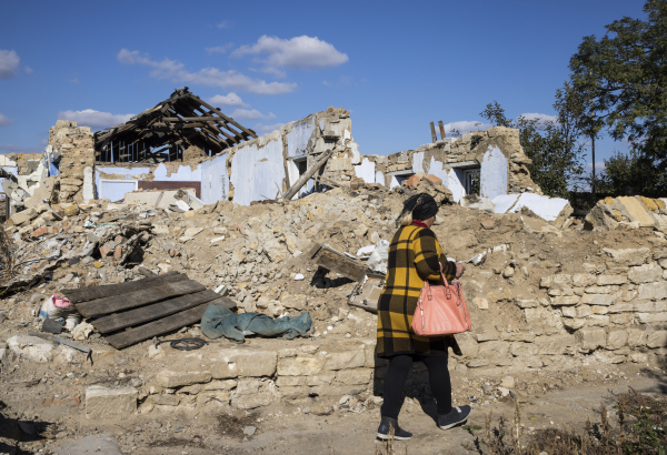 A cidade de Kobzartsi, na província de Mykolaiv, estava próxima a umas das linhas de frente da guerra na Ucrânia. Outubro de 2023. © Nuria Lopez Torres