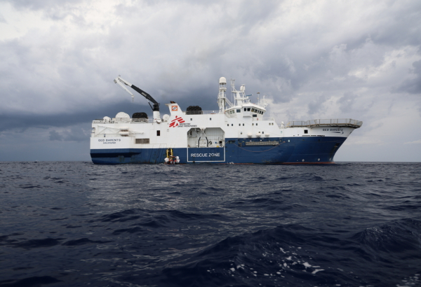 Vista do Geo Barents, navio de busca e resgate de MSF no Mar Mediterrâneo. © MSF