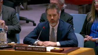 Christopher Lockyear, secretário-geral de MSF, discursa ao Conselho de Segurança da ONU sobre a crise no Sudão, em 13 de março de 2025. © UN Web TV
