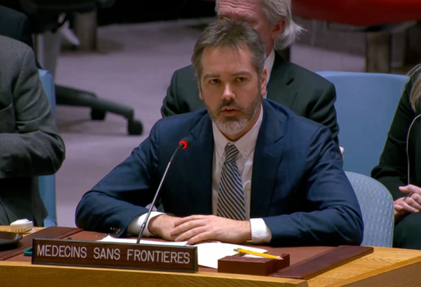 Christopher Lockyear, secretário-geral de MSF, discursa ao Conselho de Segurança da ONU sobre a crise no Sudão, em 13 de março de 2025. © UN Web TV