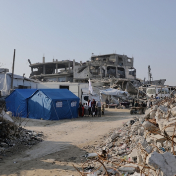 Clínica móvel de MSF na cidade de Jabalya, norte de Gaza. Fevereiro de 2025. ©Nour Alsaqqa/MSF