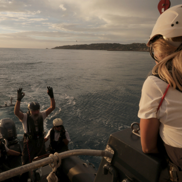 Equipe de MSF durante treinamento no Mar Mediterrâneo, uma das rotas de migração mais mortais do mundo. ©MSF