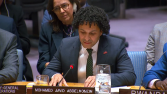 Javid Abdelmoneim, presidente internacional de Médicos Sem Fronteiras, discursa no Conselho de Segurança da ONU, em 12 de dezembro de 2025 ©MSF