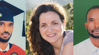 Yohannes Halefom Reda, María Hernández Matas e Tedros Gebremariam Gebremichael, três profissionais de MSF assassinados em junho de 2021, na Etiópia, enquanto trabalhavam. ©MSF